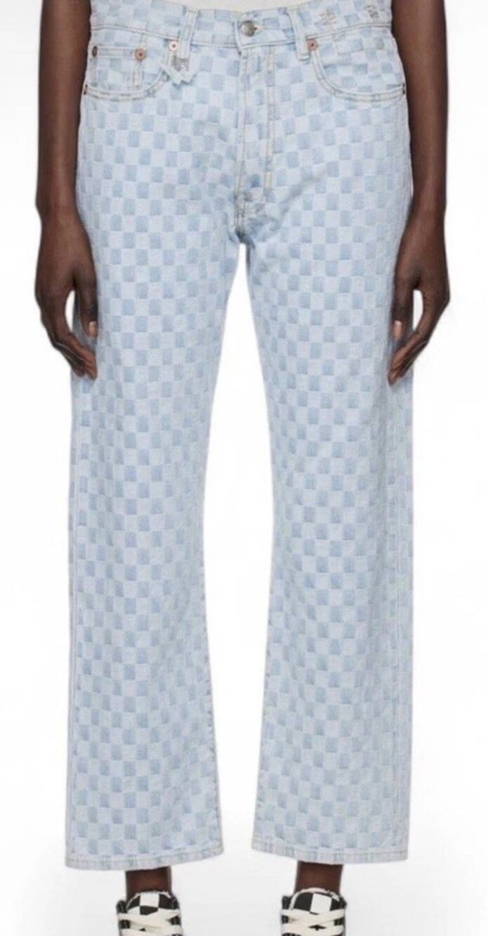 R13 Denim Jeans Italy Size 28 Checkerboard Blue Denim Boyfriend MSRP $545